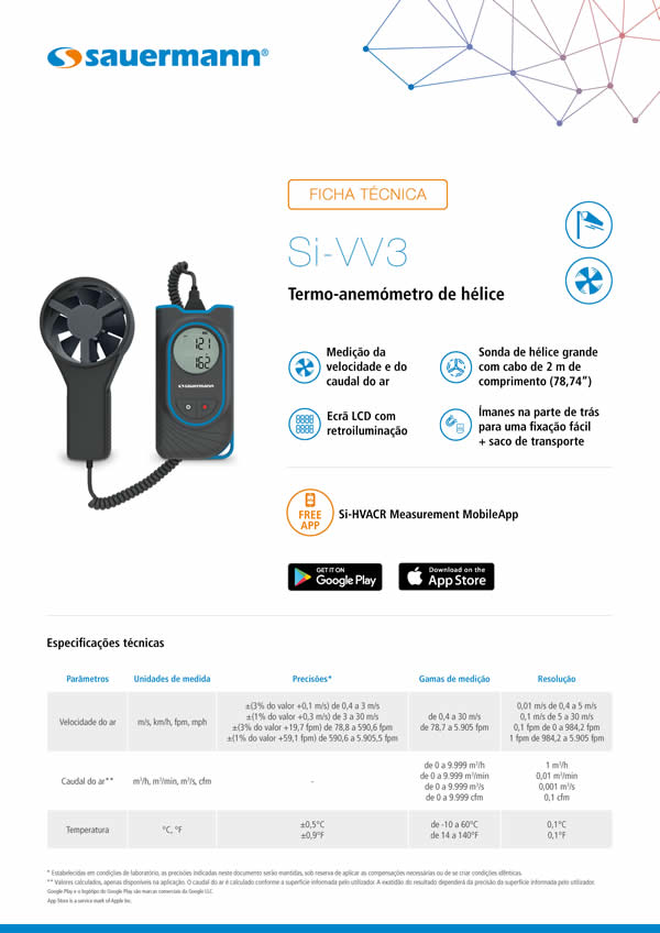 Termo-anemómetro de hélice Si-VV3 da Sauermann® . Formast