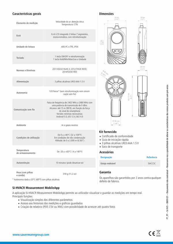 Termo-anemómetro de hélice Si-VV3 da Sauermann® . Formast
