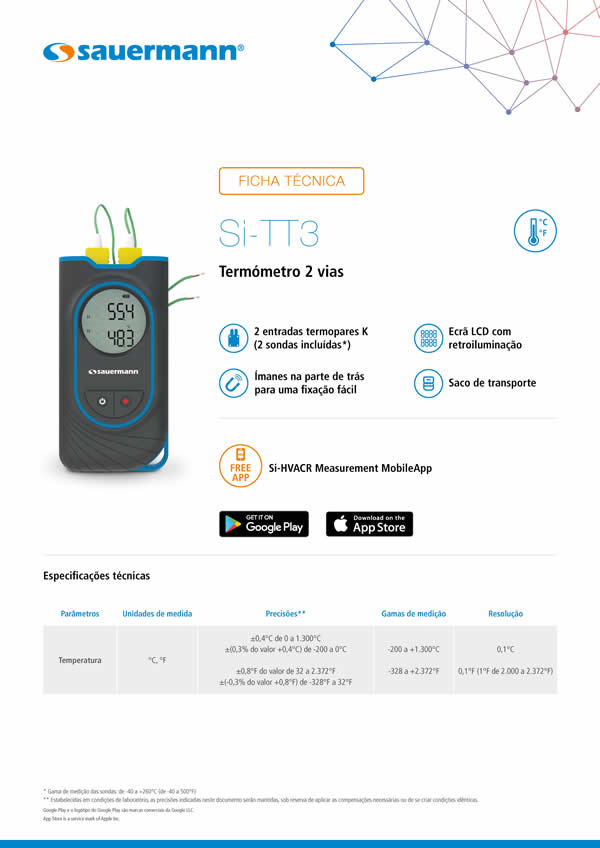 Termómetro de 2 vias Si-TT3 da Sauermann® - Formast