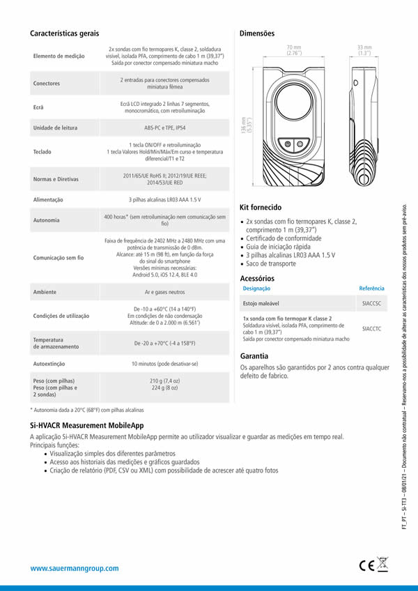 Termómetro de 2 vias Si-TT3 da Sauermann® - Formast